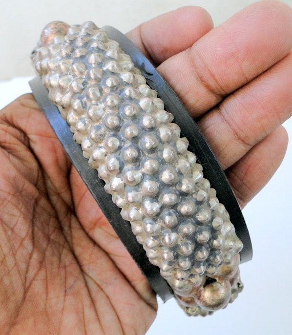 ethnic tribal old silver bangle upper arm bracelet - image 3