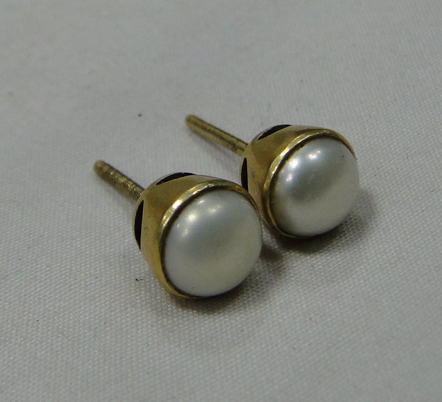 Ethnic Vintage 22 K Solid Gold Pearl Studs Earrings Free - Etsy