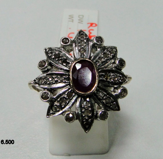 Vintage Diamond Natural Ruby gemstone Ring 14K go… - image 1