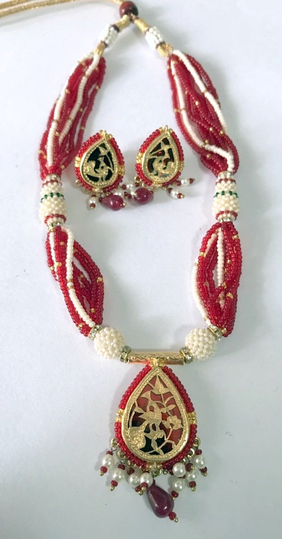vintage gold silver theva thewa work necklace pend