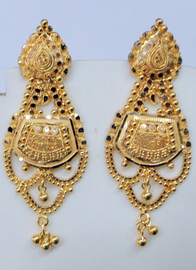 Gold Earrings 22K Yellow Gold Earrings Dangles Pair Fine - Etsy