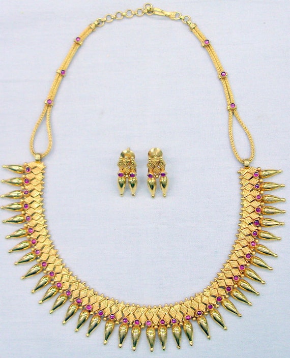 vintage antique 22 K solid gold ruby necklace spik