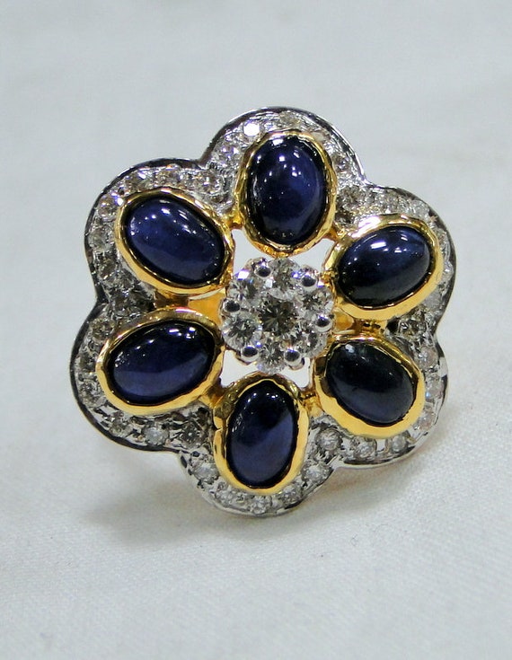 Gold Sapphire ring, Gold Diamond ring, designer c… - image 9