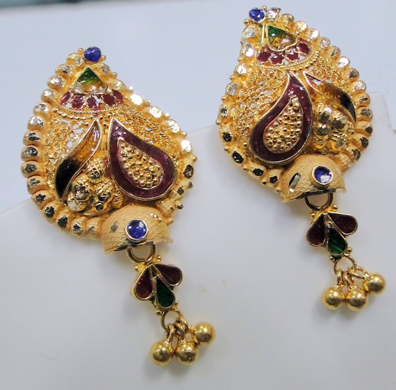 Gold Earrings 22K Yellow Gold Studs Earrings Pair Fine Jewelry Free Shipping
