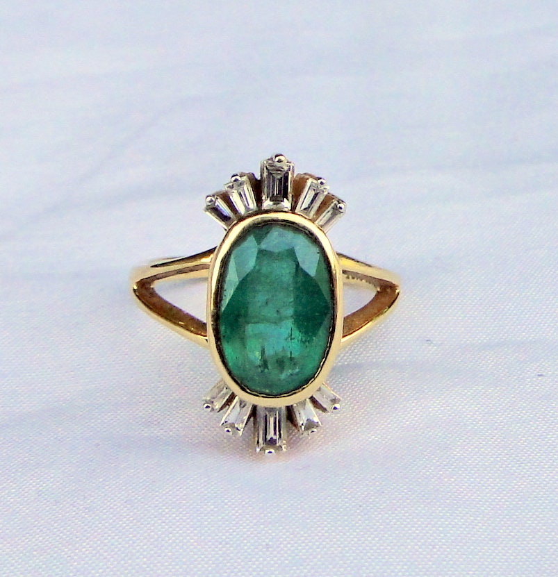 Vintage Emerald 18K Gold Diamond Set Ring Fine Jewelry 13089 - Etsy
