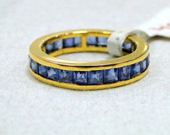 18K Gold Blue Sapphire Ring Engagement wedding band ring fine handmade jewelry