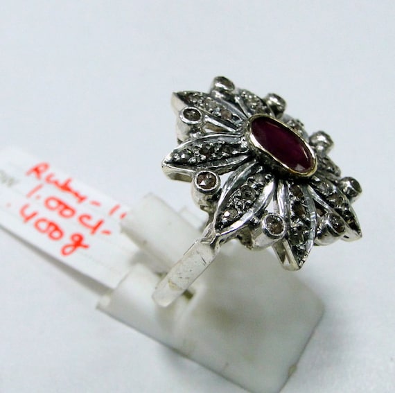 Vintage Diamond Natural Ruby gemstone Ring 14K go… - image 2