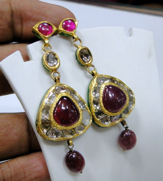 Vintage Victorian Natural Polki Diamond and Ruby … - image 2