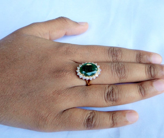 18 K Gold Natural Emerald Diamond Ring engagement… - image 6