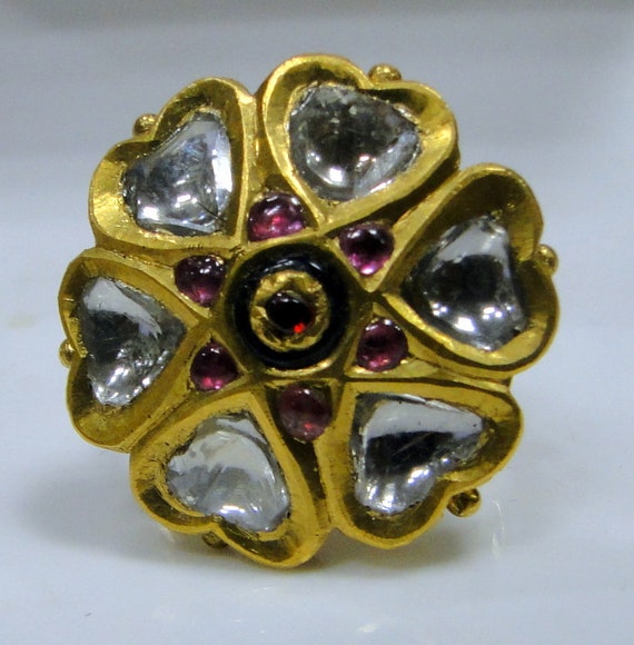Vintage 22k antique Polkee diamond enamel gold rin