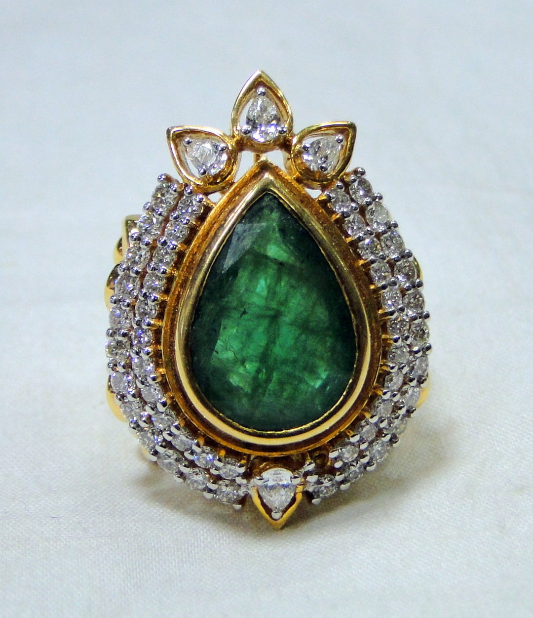 Buy 18 K Gold Natural Emerald Diamond Cocktail Ring Fine Jewelry Online ...