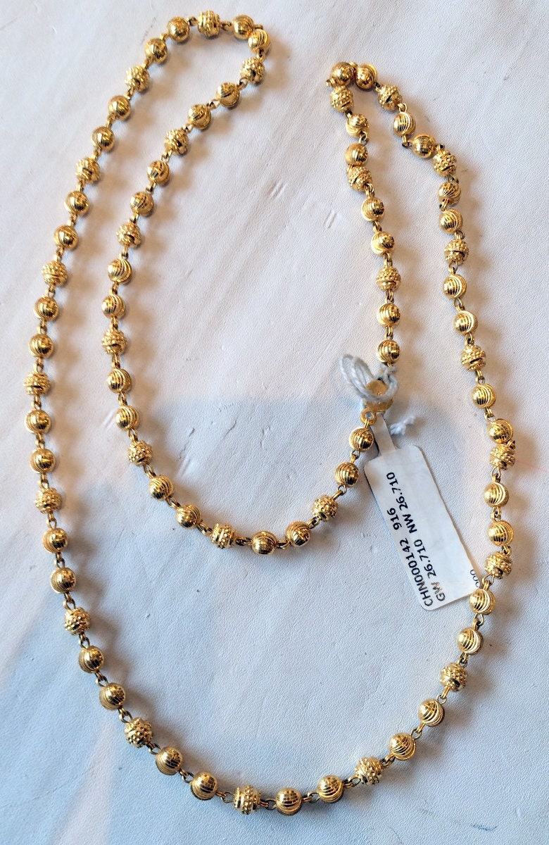 22K Gold Beads Necklace Strand Fine 