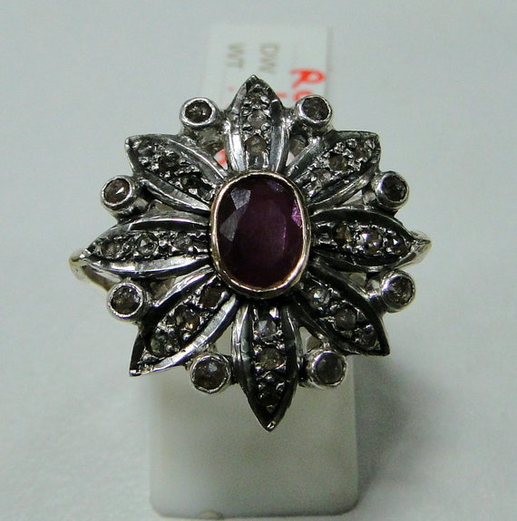 Vintage Diamond Natural Ruby gemstone Ring 14K go… - image 3