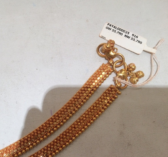 Buy Gold Anklet 22K Handmade Ankle Bracelet Chain Pair Fine