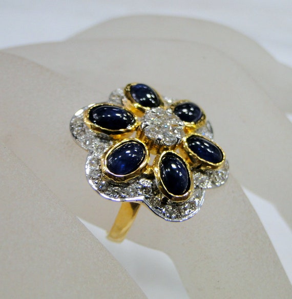 Gold Sapphire ring, Gold Diamond ring, designer c… - image 5