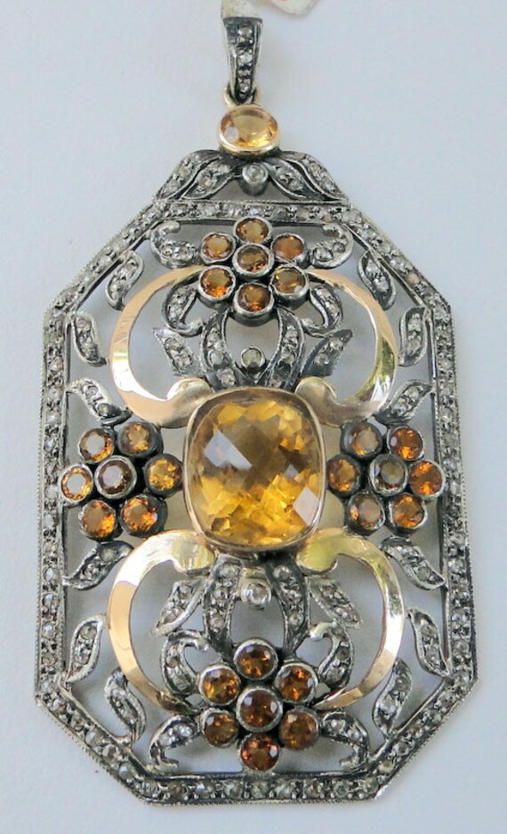 Diamond Citrine Victorian necklace Pendant Jewelle