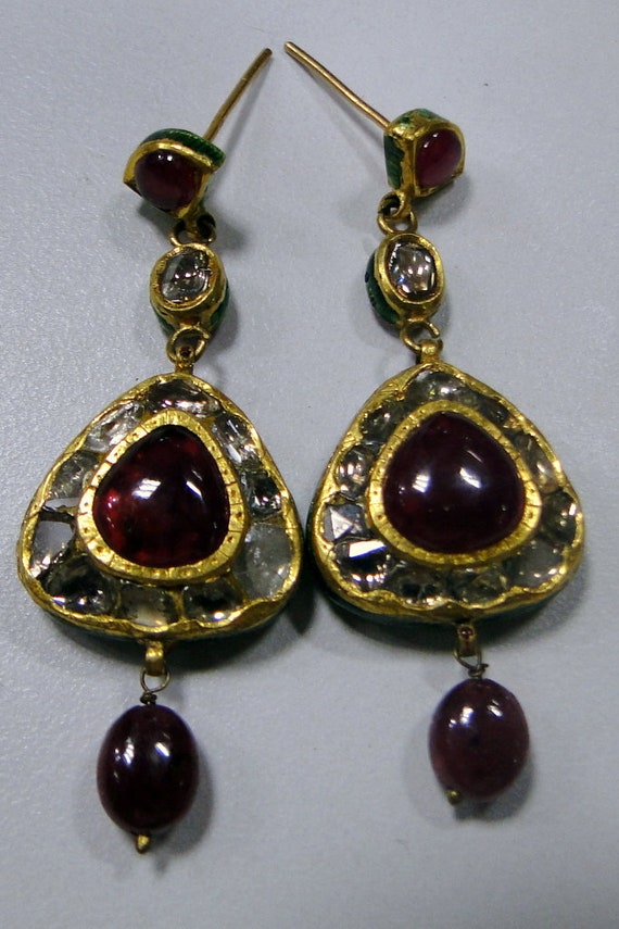 Vintage Victorian Natural Polki Diamond and Ruby … - image 3