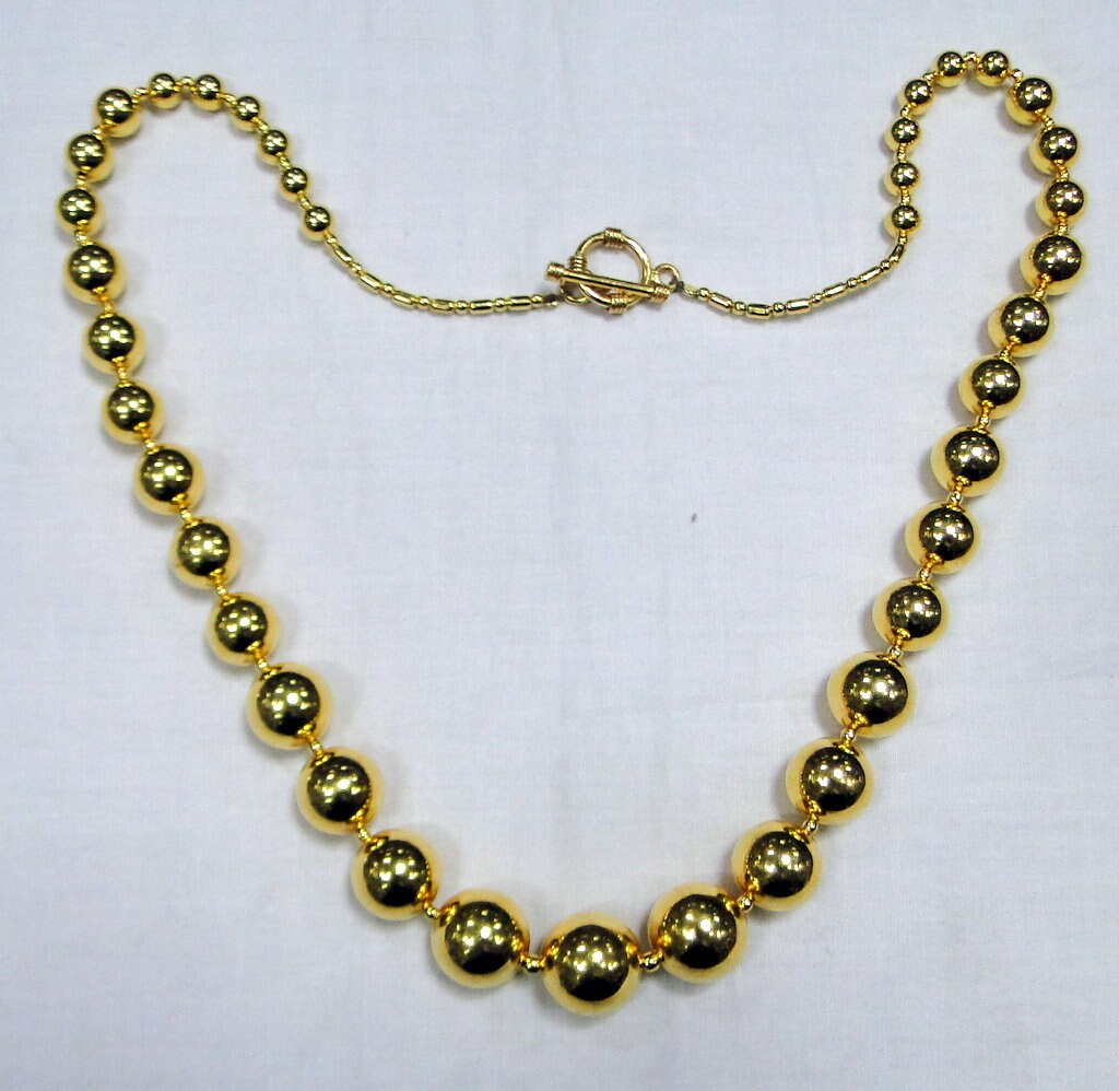 22K Gold Simple Beaded Necklace Strand 