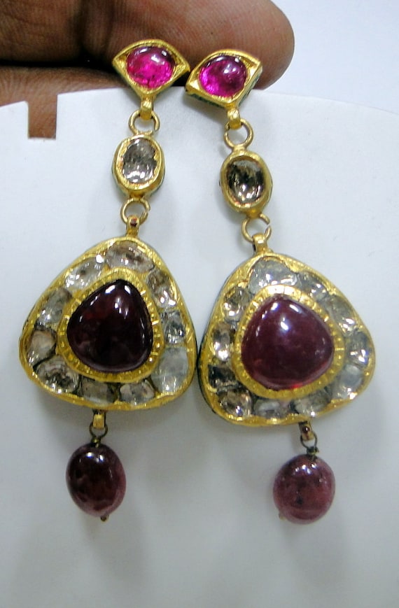 Vintage Victorian Natural Polki Diamond and Ruby … - image 1