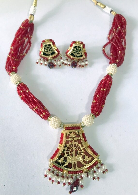 vintage gold silver theva thewa work necklace pend