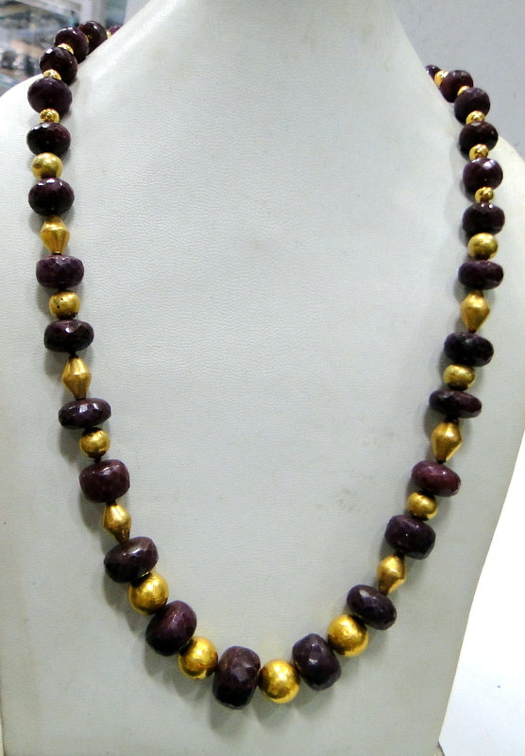 Ruby & 22K Gold Beads Necklace Strand Jewellery Free Shipping - Etsy