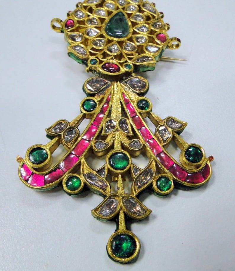 Buy Vintage Royal 20K Gold Diamond Ruby Emerald Maharaja Turban Online ...