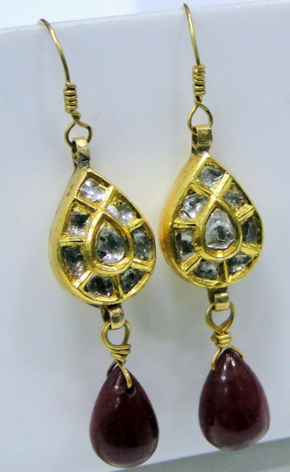 Vintage Victorian Natural Polki Diamond set Dangl… - image 2