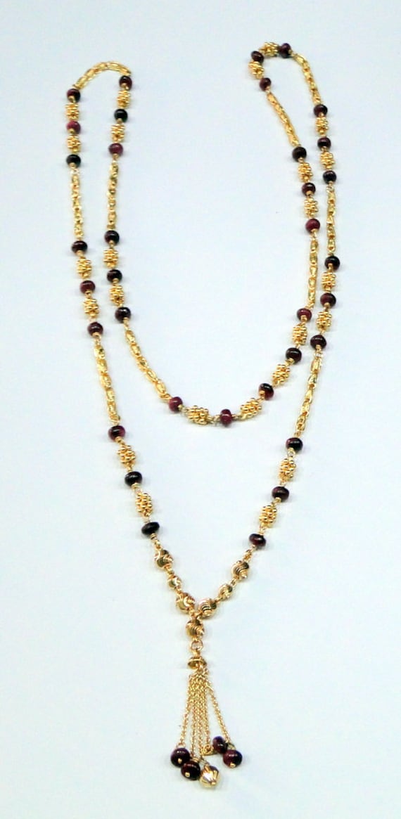 22K Gold & Ruby Gemstone Beads strand Necklace - image 2