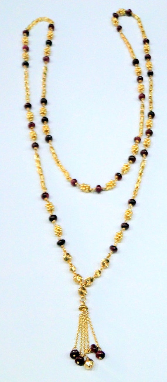 22K Gold & Ruby Gemstone Beads strand Necklace - image 3
