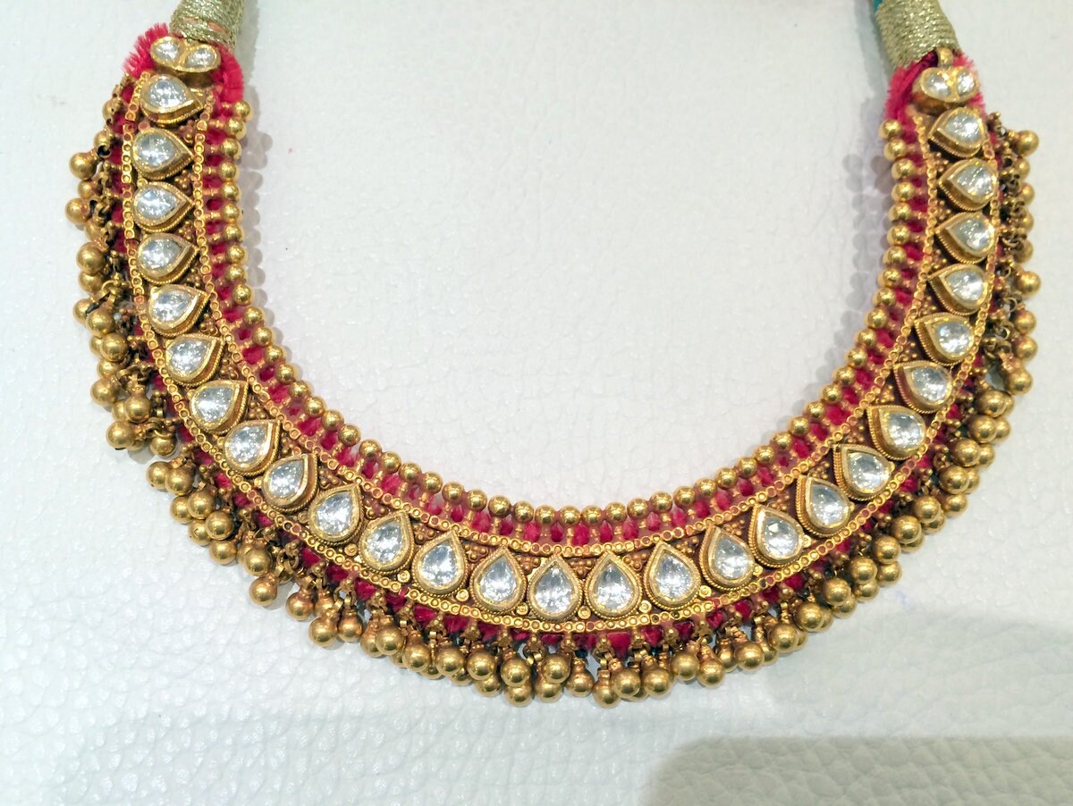 22K Gold Choker Necklace Kundan Jadau Indian Jewelry 497-014 | Etsy