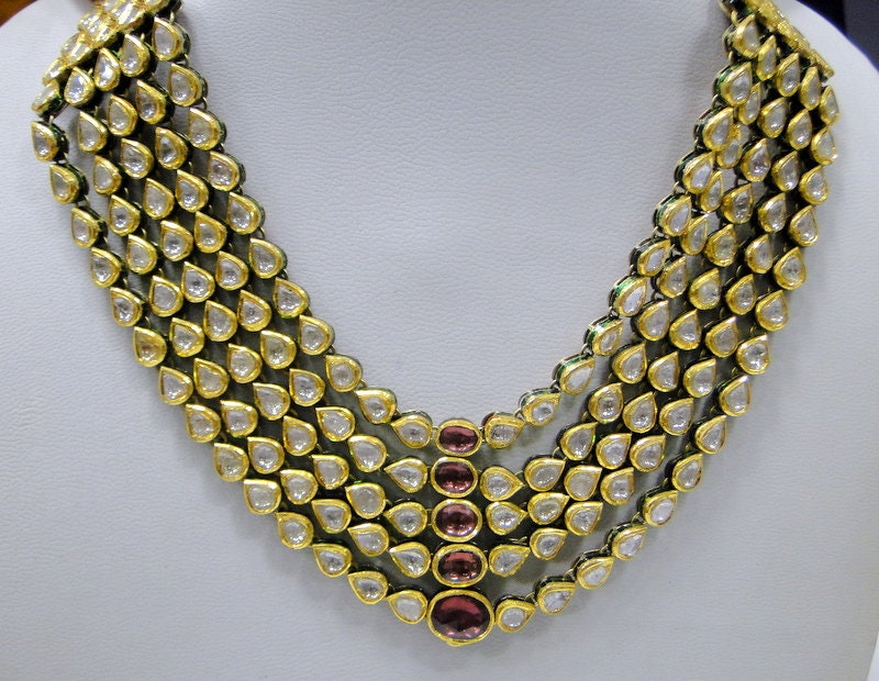 Vintage 20 Ct Gold Diamond Kundan Meena Necklace Choker W - Etsy