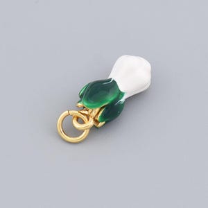 Enamel Bok Choy Charm Pendant in Gold Tone with Green and White Glaze for Whimsical Jewelry DIY 15.5x7mm