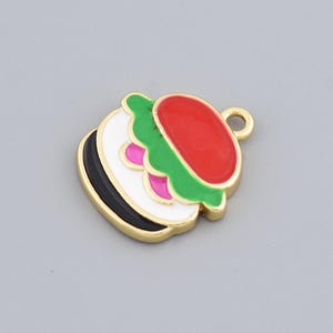 Charming 18K Gold Filled Enamel Burger Pendant in Multicolor Layered Style for Handmade Necklace or Bracelet 17.5x15.5mm
