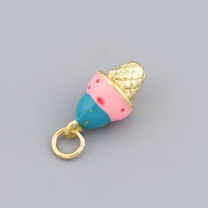 Vibrant Dessert Cone Charm with Pink and Blue Enamel, Great for Fun and Food-Inspired Accessories 16x8mm