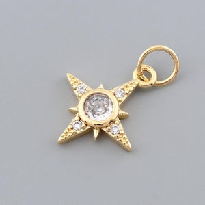 Dainty North Star Compass Pendant in 18K Gold Filled with Sparkling CZ for Custom Necklace Projects 12.2x14.4mm