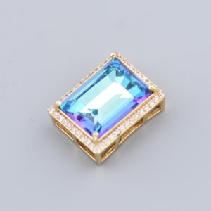 Sophisticated Gold Rectangle Pendant with Blue Crystal for Chic Necklaces and Thoughtful Gifts with Sapphire Elegance,13x16.6mm