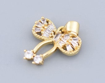 Colorful Rhinestone Bow Charm,18k Gold Filled Bow Pendant,Bow Jewelry,Personalized Jewelry Making Supplies,16.5x16mm