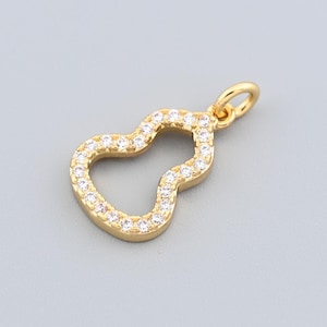 Hollow Gourd Pendant with Micro Pave CZ Stones and Gold Plating for Elegant Good Luck DIY Jewelry Making,9.5x14.2mm