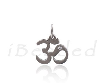 Stainless Steel OM Mandala Charm,Micro Pave Clear CZ Yoga Pendant,Meditation Charm for DIY Jewelry Accessory 11x11mm