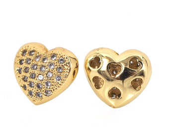 Tiny Heart Spacer Bead,Micro Pave Clear CZ Charm for Jewelry Making Findings 10x8mm 2Pcs