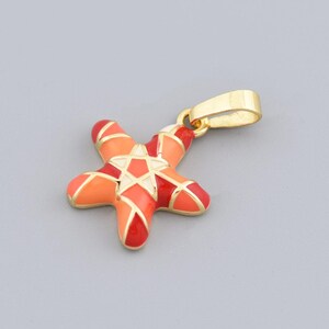 Red Enamel Ocean Star Charm in 18K Gold Filled for Vacation Jewelry or Coastal Gift Creations 18x16mm