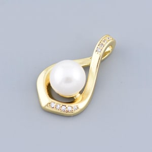 Pearl Pendant, Round Necklace, 18K Gold Filled Real Freshwater Pearls Charms, Round Charms, DIY Jewelry Supplies, 22x12.5mm