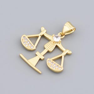 Symbolic 18K Gold Filled Scale of Justice Charm with Sparkling Crystals for DIY Lawyer Jewelry 22x20mm
