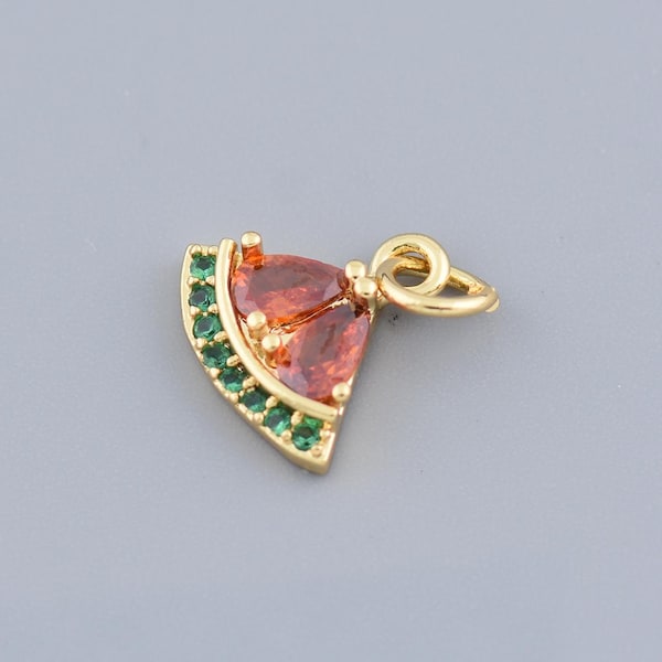 Radiant Gold Watermelon Pendant with Orange Crystal - Juicy Accent for Summer-Inspired Gifts,11.5x11.5mm
