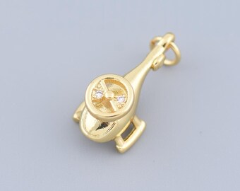 18K Gold Plated CZ Airplane Pendant, Mini Flying Plane Charm, Pilot Gift, Jewelry DIY Making Accessories, 20x9.5mm