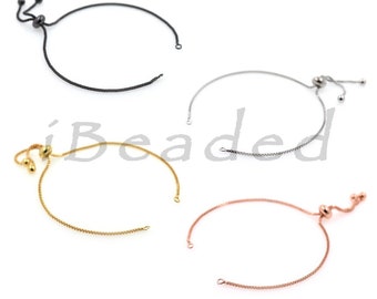 Half-finished Adjustable Box Chain Bracelet,with Slider Rubber Stopper Bead Bracelet for Original Jewelry Design