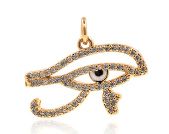 Eye of Horus Pendant Charm Micro Pave CZ for Beaded Bracelet/Necklace Jewelry Making 22x15mm 2Pcs