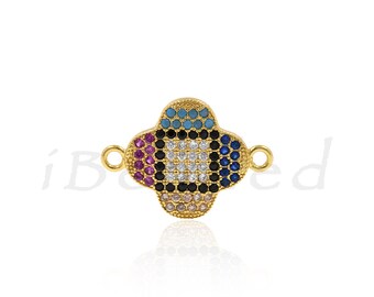 Złącze CZ Micro Pave, wielokolorowa bransoletka/naszyjnik z cyrkonii sześciennej, zawieszka do biżuterii, 19 x 14 mm