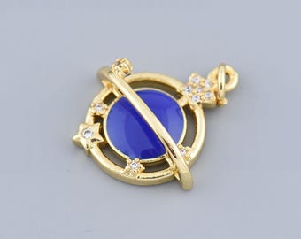 Exquisite Jewelry,18K Gold Filled Planet Pendant,Enamel Solar System Charm Earrings Necklace for DIY Jewelry Making Supply,18x21mm