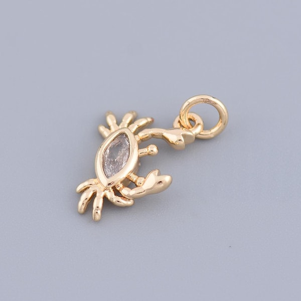 18K Gold Filled Crabby Charm,Micro Pave CZ Sea Animal Charms,Beach Charm,Tiny Crab Charms,Necklace Pendant Jewelry Making,16.5x12.5mm